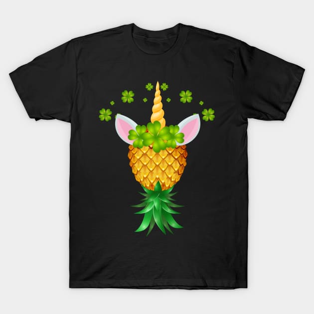 St. Patricks Day Unicorn Leprechaun Upside Down Pineapple T-Shirt by LemoBoy